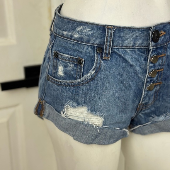 One X One Teaspoon Harlets High Rise Exposed Button Fly Jean Shorts 24 - Picture 2 of 13